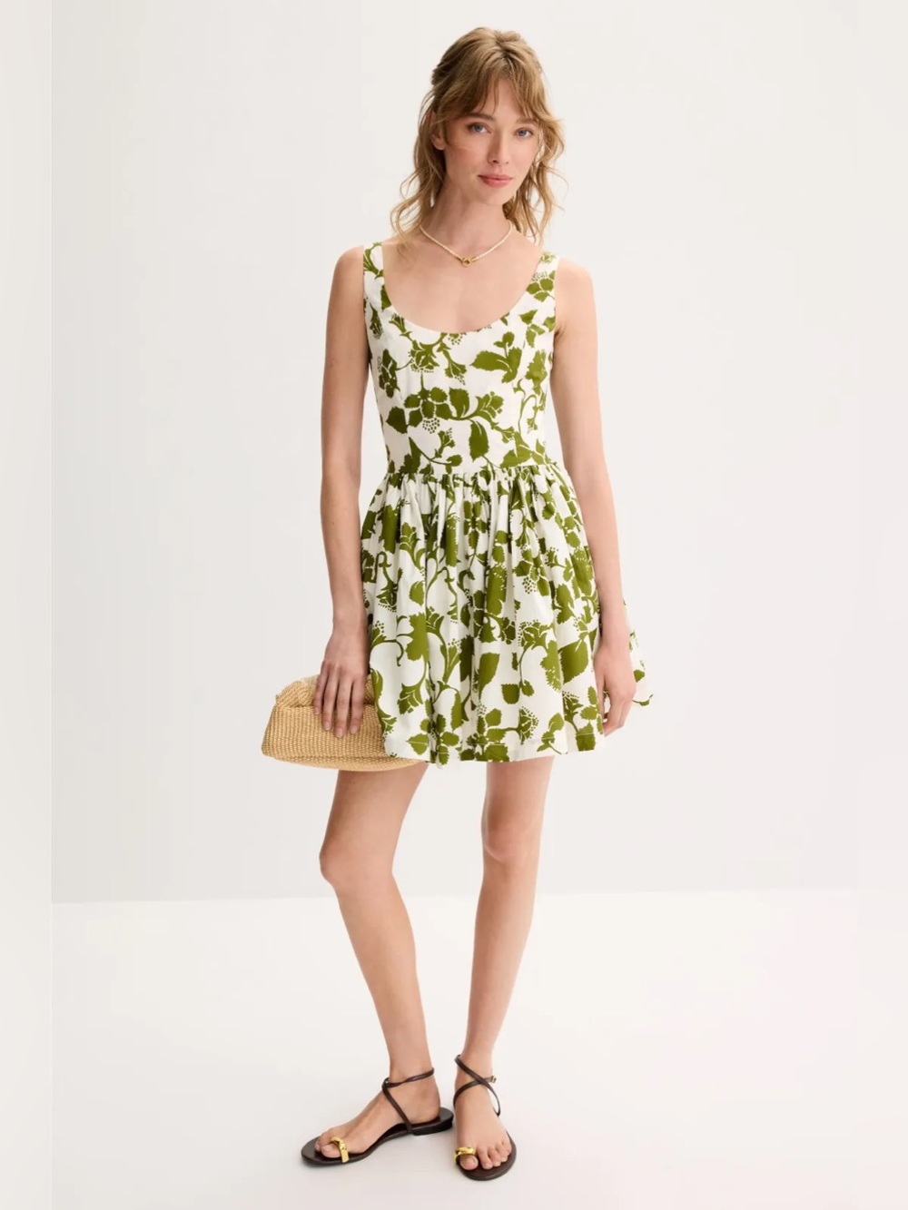 Badgley Mischka White and Green Floral Mini Dress